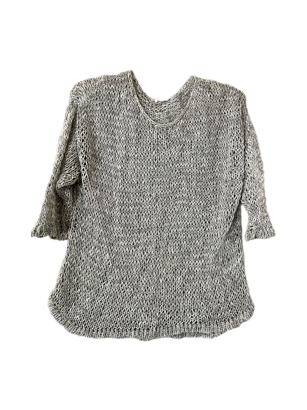 Eileen Fisher Gray Open-Knit Scoop Neck Sweater